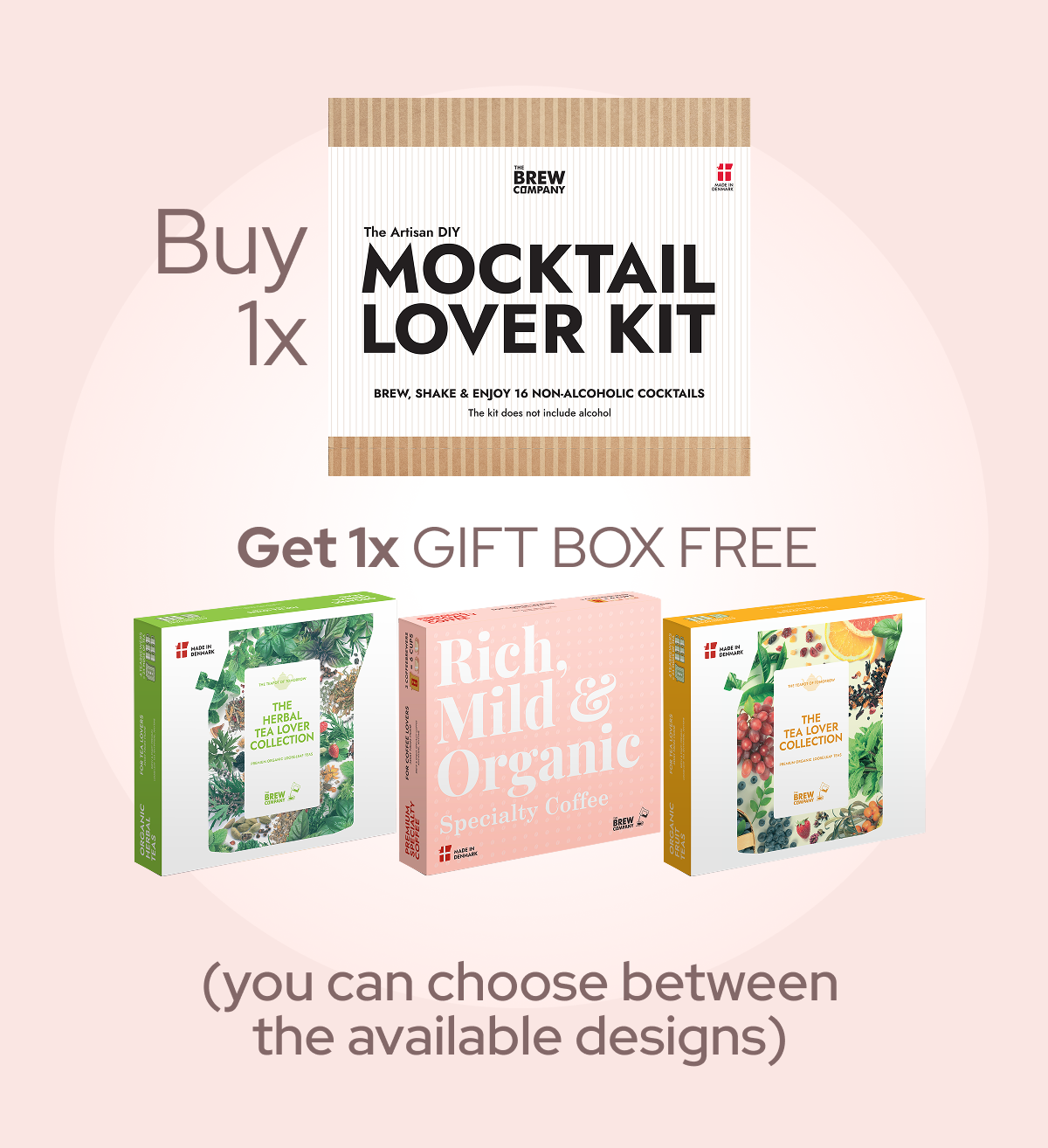 Mocktail Lover Kit packaging with 'Brew & Co' branding on a white background